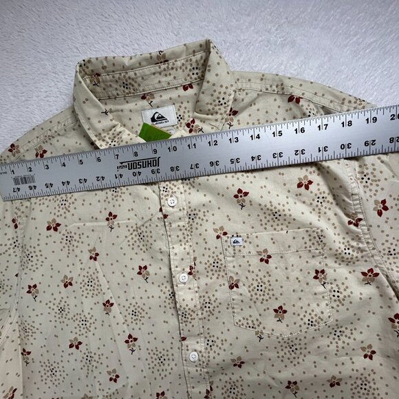 Quiksilver Mens Beige Summer Petals Woven Short Sleeve Button-Up Shirt Large New - Picture 5 of 8